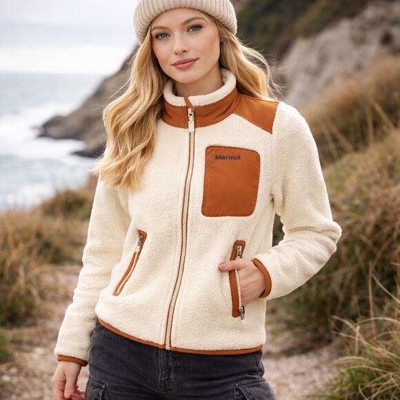 Marmot Jackets & Blazers - Marmot Wiley Polartec Sherpa Fleece Jacket Cream Brown Full Zip XS Gorpcore Cozy